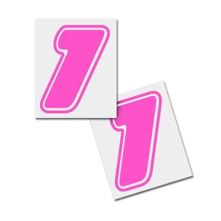 Race Number Sticker, set of 2, font  Assen, # 1 pink