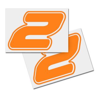 Race Number Sticker, set of 2, font  Assen, # 2 orange