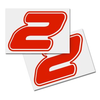 Race Number Sticker, set of 2, font Assen, # 2 red