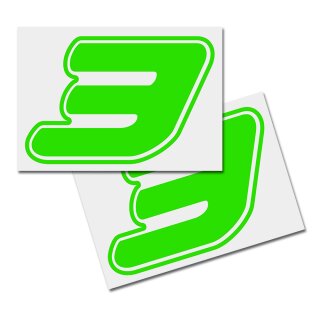 Race Number Sticker, set of 2, font  Assen, # 3 green