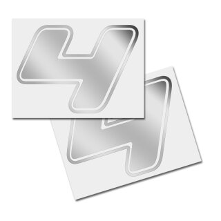 Race Number Sticker, set of 2, font  Assen, # 4 silver