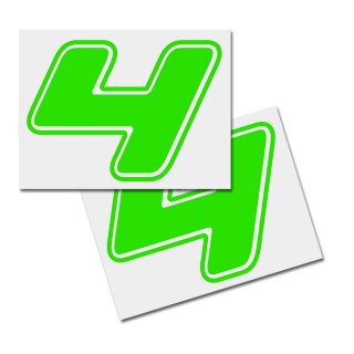 Race Number Sticker, set of 2, font  Assen, # 4 green