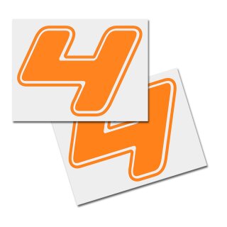 Race Number Sticker, set of 2, font  Assen, # 4 orange