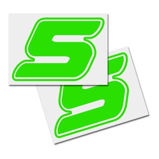 Race Number Sticker, set of 2, font  Assen, # 5 green