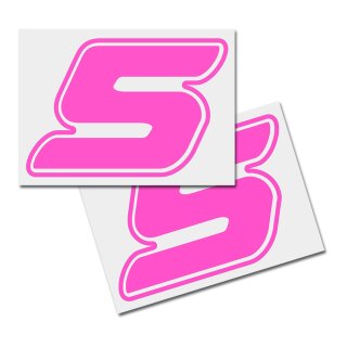 Race Number Sticker, set of 2, font  Assen, # 5 pink