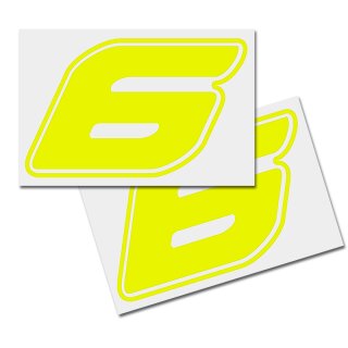 Race Number Sticker, set of 2, font Assen, # 6 yellow