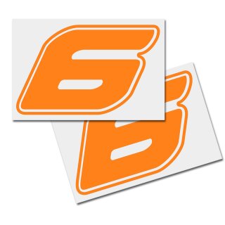 Race Number Sticker, set of 2, font  Assen, # 6 orange
