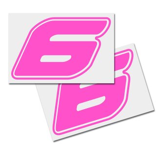 Race Number Sticker, set of 2, font  Assen, # 6 pink