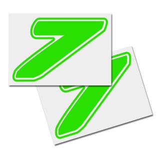 Race Number Sticker, set of 2, font  Assen, # 7 green