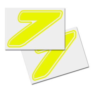 Race Number Sticker, set of 2, font  Assen, # 7 yellow