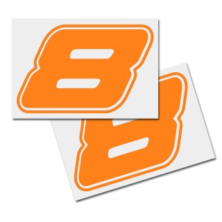 Race Number Sticker, set of 2, font  Assen, # 8 orange