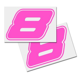 Race Number Sticker, set of 2, font  Assen, # 8 pink