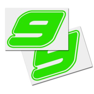 Race Number Sticker, set of 2, font  Assen, # 9 green