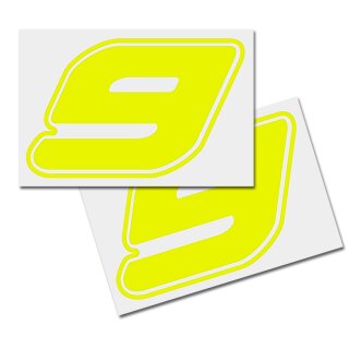 Race Number Sticker, set of 2, font  Assen,# 9 yellow