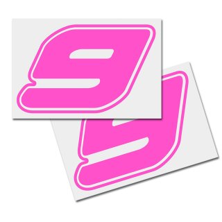 Race Number Sticker, set of 2, font  Assen, # 9 pink